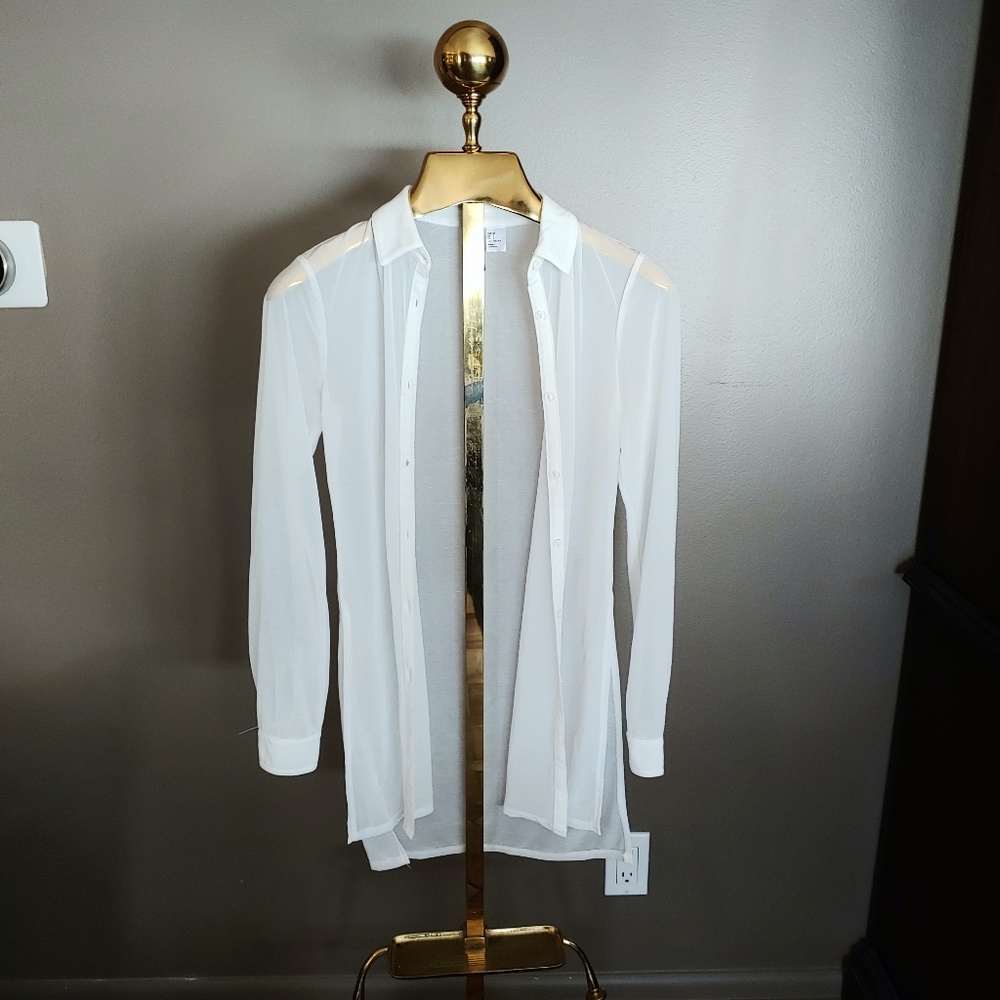 Divided Sheer White Button Down Top - image 1